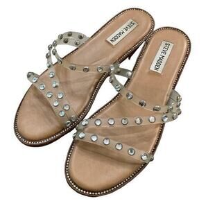 Steve Madden Women's Clear Studded Sandals Size‎ 8 Strappy Slip On Spring Summer